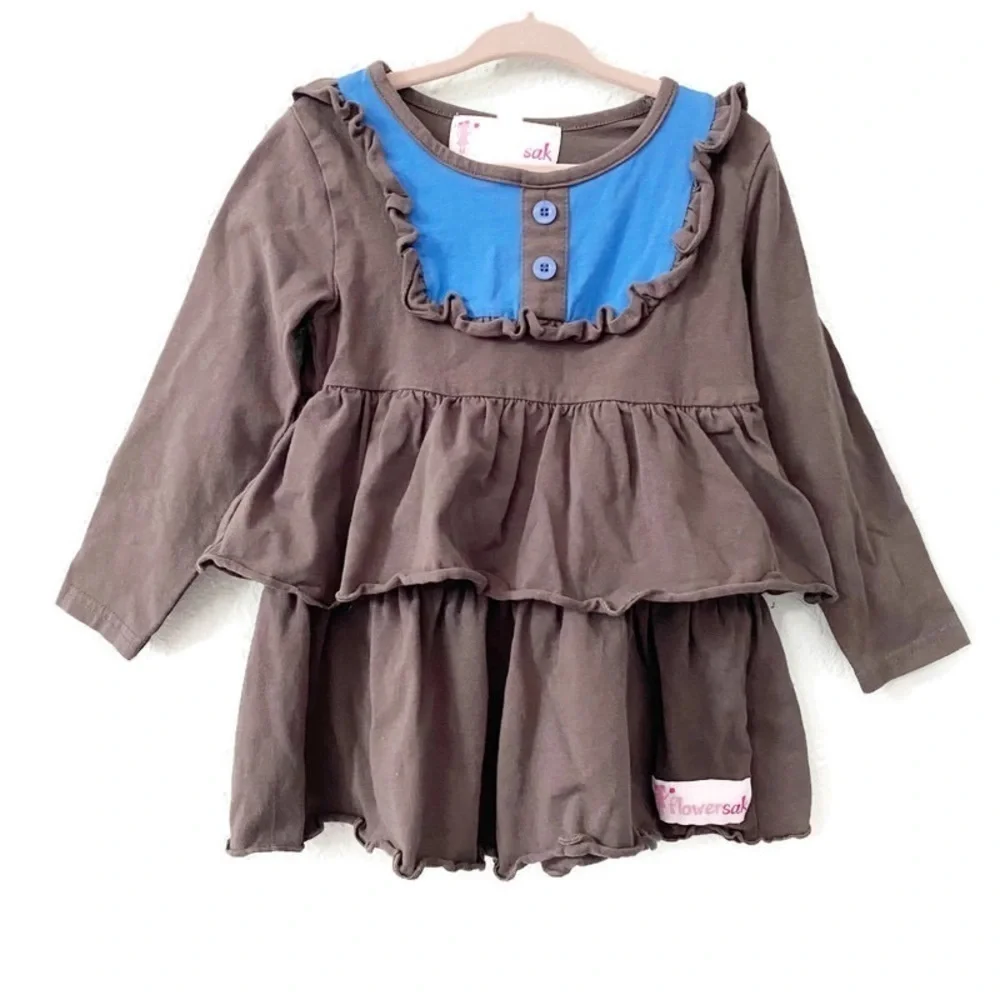 Flowersak Gray Ruffle Bibbed Layer Long Sleeve Tunic Dress Toddler Girls Size 3 - Picture 1 of 6